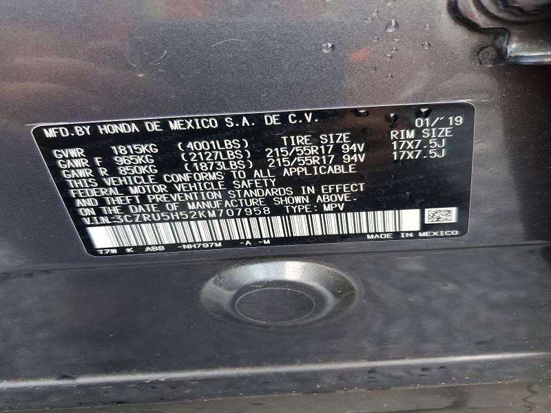 58008336 :رقم المزاد ، 3CZRU5H52KM707958 vin ، 2019 Honda Hr-v مزاد بيع
