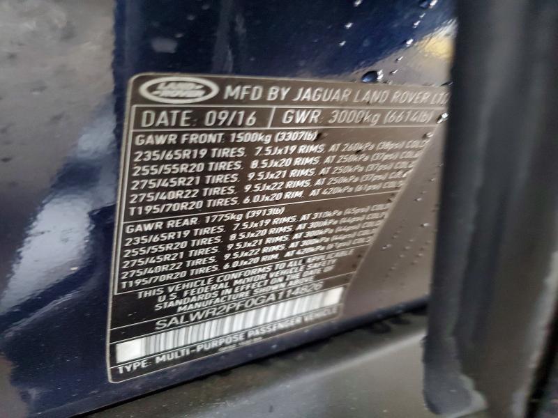 55970096 :رقم المزاد ، SALWR2PF0GA114826 vin ، 2016 Land Rover Range Rover Sport مزاد بيع