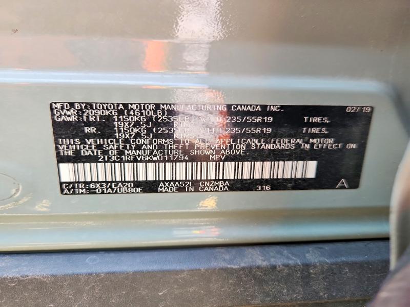 Продаж на аукціоні авто 2019 Toyota Rav4, vin: 2T3C1RFV6KW011794, номер лоту: 55796866