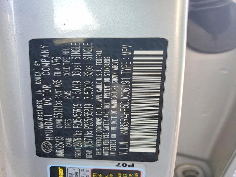 2013 Hyundai Santa Fe მანქანა იყიდება აუქციონზე, vin: KM8SR4HF5DU006191, აუქციონის ნომერი: 55745996