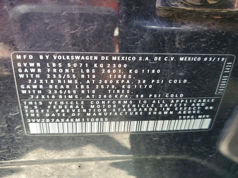 Продажа на аукционе авто 2019 Volkswagen Tiguan, vin: 3VV2B7AX4KM110655, номер лота: 55725656