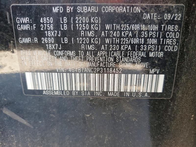 59529836 :رقم المزاد ، 4S4BTANC2P3118452 vin ، 2023 Subaru Outback مزاد بيع