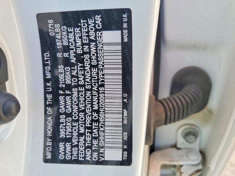 Aukcja sprzedaży 2017 Honda Civic, vin: SHHFK7H56HU200616, numer aukcji: 55108906