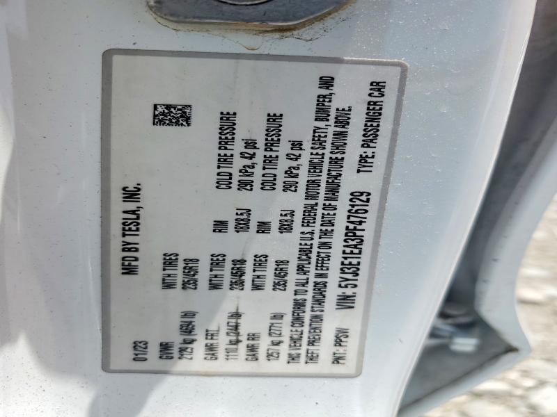 56858486 :رقم المزاد ، 5YJ3E1EA3PF476129 vin ، 2023 Tesla Model 3 مزاد بيع