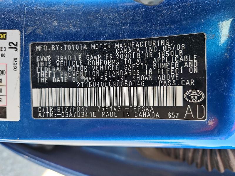 55653526 :رقم المزاد ، 2T1BU40E89C050146 vin ، 2009 Toyota Corolla مزاد بيع