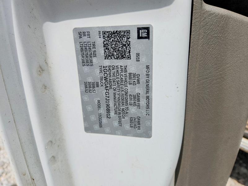2018 Chevrolet Express G2500 მანქანა იყიდება აუქციონზე, vin: 1GCWGAFG7J1908912, აუქციონის ნომერი: 57378556