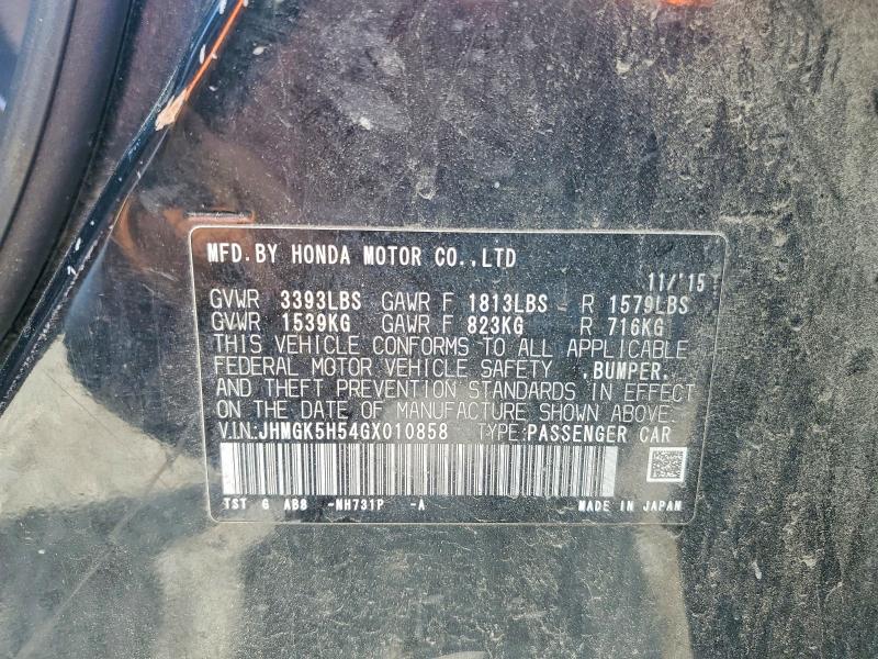 57849346 :رقم المزاد ، JHMGK5H54GX010858 vin ، 2016 Honda Fit مزاد بيع