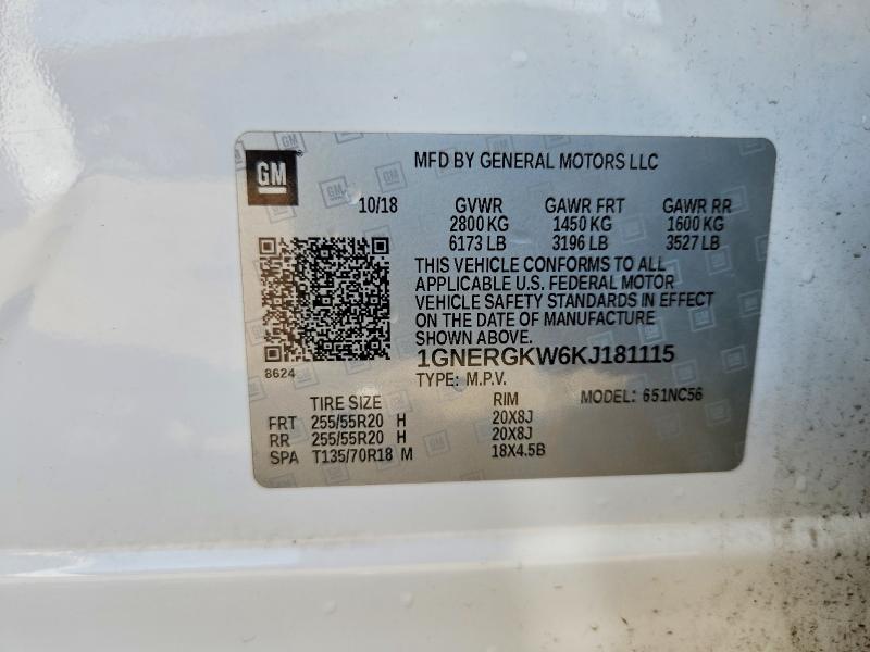 2019 Chevrolet Traverse მანქანა იყიდება აუქციონზე, vin: 1GNERGKW6KJ181115, აუქციონის ნომერი: 55743526