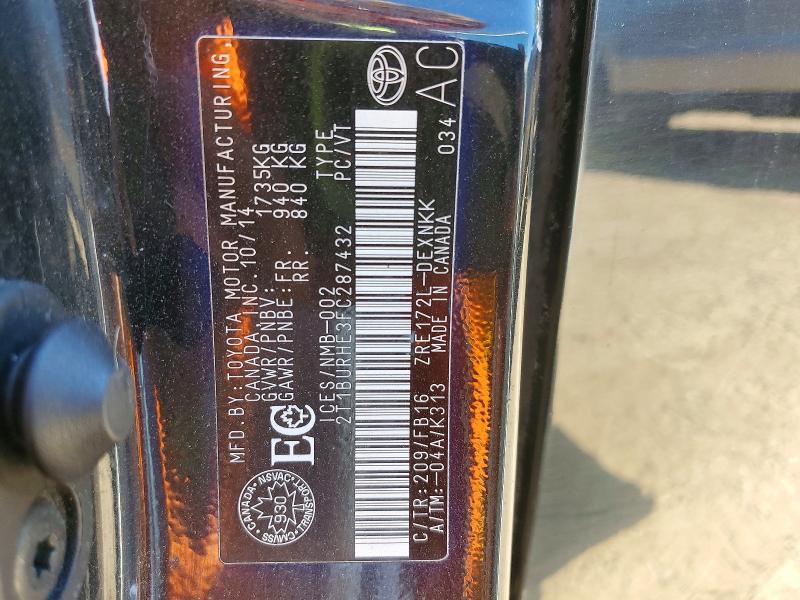 2015 Toyota Corolla მანქანა იყიდება აუქციონზე, vin: 2T1BURHE3FC287432, აუქციონის ნომერი: 57621476