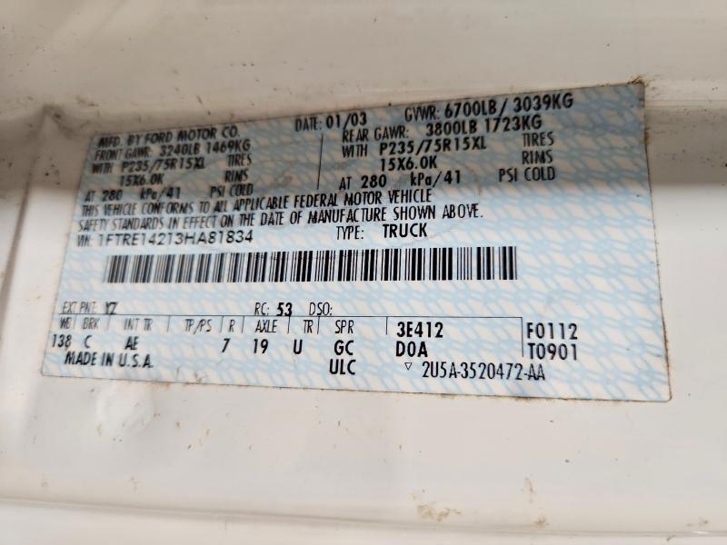 57755086 :رقم المزاد ، 1FTRE14213HA81834 vin ، 2003 Ford E150 مزاد بيع
