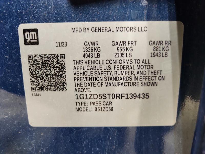 Продаж на аукціоні авто 2024 Chevrolet Malibu  Lt, vin: 1G1ZD5ST0RF139435, номер лоту: 57447926