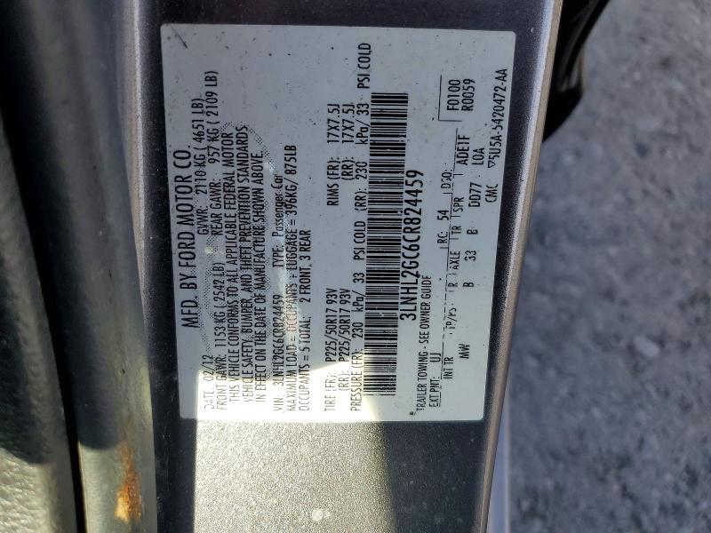 Aukcja sprzedaży 2012 Lincoln Mkz, vin: 3LNHL2GC6CR824459, numer aukcji: 55971606