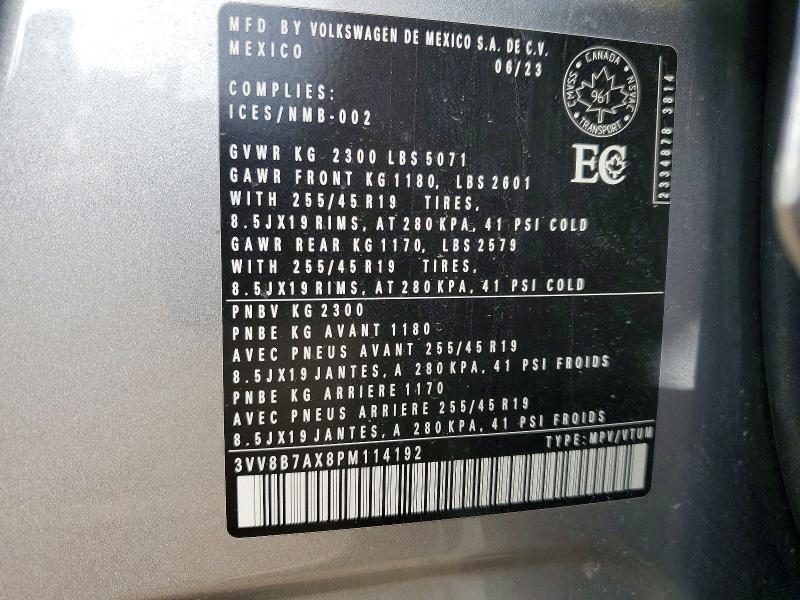 Продажа на аукционе авто 2023 Volkswagen Tiguan, vin: 3VV8B7AX8PM114192, номер лота: 57660396