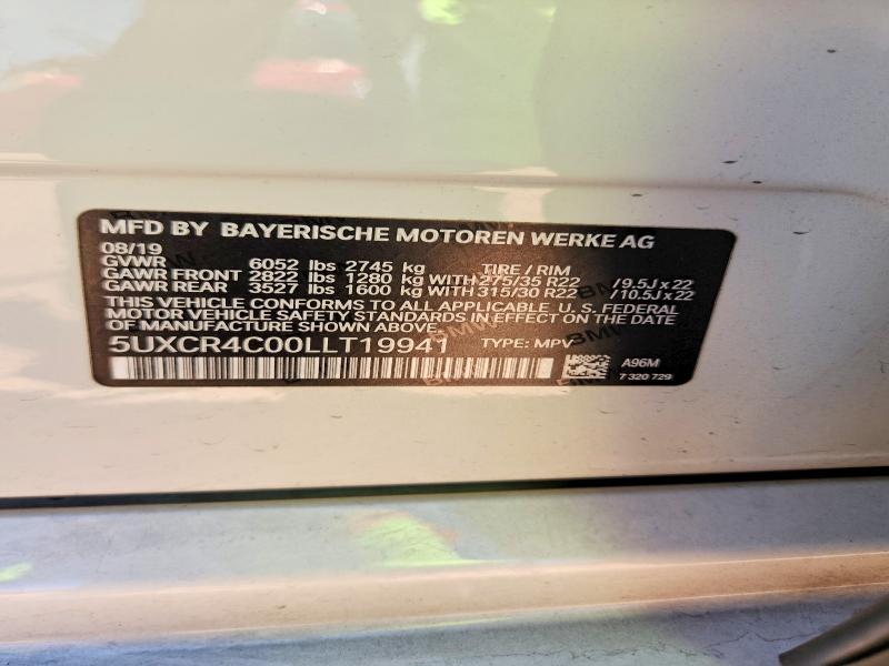 58129576 :رقم المزاد ، 5UXCR4C00LLT19941 vin ، 2020 Bmw X5 مزاد بيع