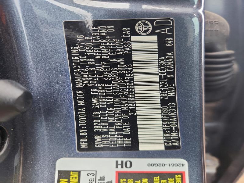 2016 Toyota Corolla მანქანა იყიდება აუქციონზე, vin: 2T1BURHE5GC719343, აუქციონის ნომერი: 55466306