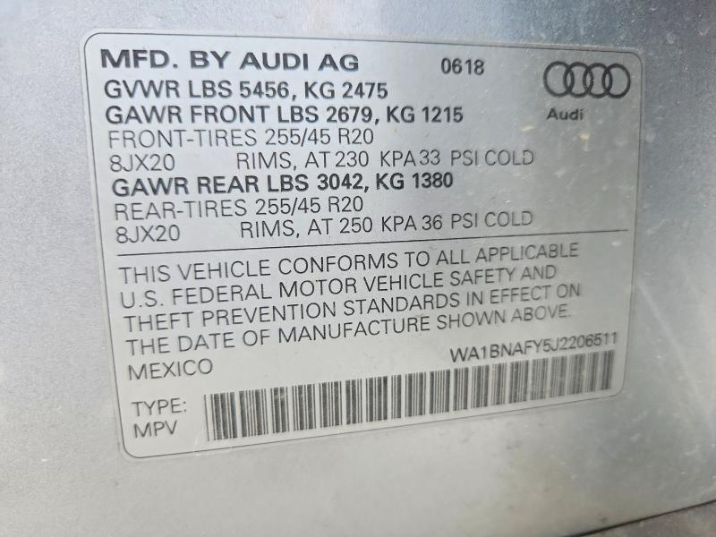 Aukcja sprzedaży 2018 Audi Q5, vin: WA1BNAFY5J2206511, numer aukcji: 56971976