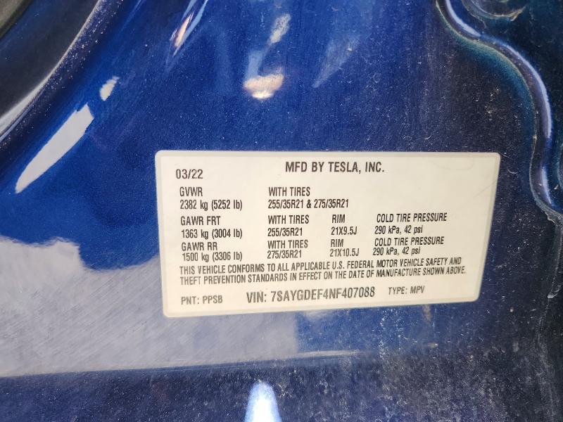 2022 Tesla Model Y მანქანა იყიდება აუქციონზე, vin: 7SAYGDEF4NF407088, აუქციონის ნომერი: 57972816