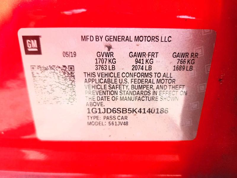 Продажа на аукционе авто 2019 Chevrolet Sonic, vin: 1G1JD6SB5K4140186, номер лота: 57311026
