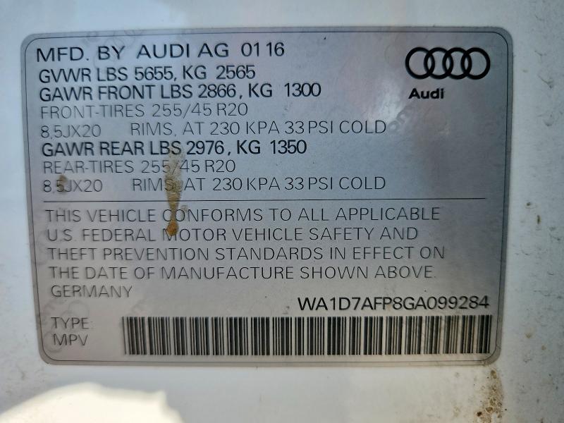 Продажа на аукционе авто 2016 Audi Q5, vin: WA1D7AFP8GA099284, номер лота: 58463176