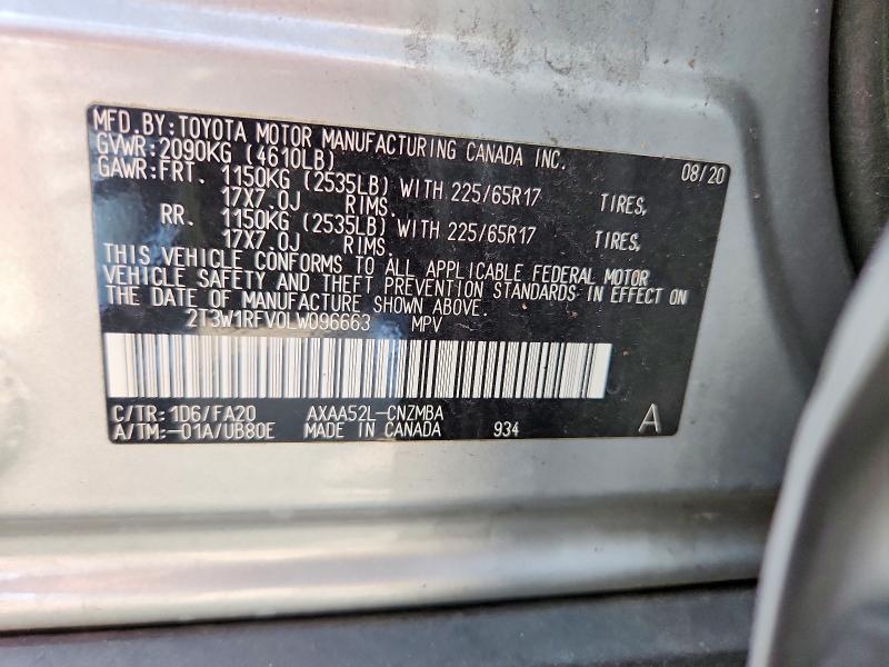 55635966 :رقم المزاد ، 2T3W1RFV0LW096663 vin ، 2020 Toyota Rav4 مزاد بيع