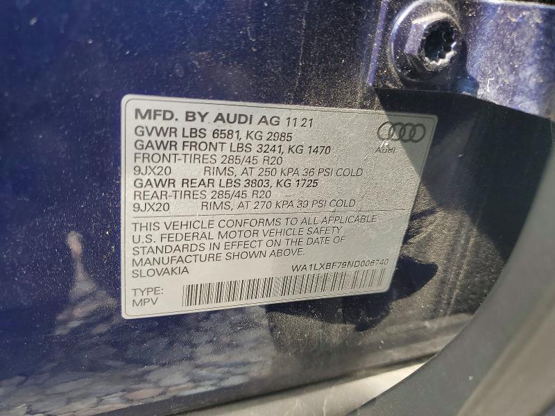2022 Audi Q7 მანქანა იყიდება აუქციონზე, vin: WA1LXBF79ND006740, აუქციონის ნომერი: 57690636