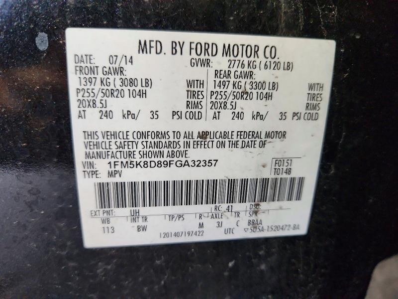 85962715 :رقم المزاد ، 1FM5K8D89FGA32357 vin ، 2015 Ford Explorer مزاد بيع
