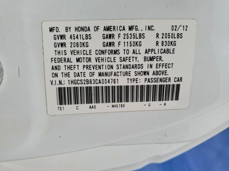 Продаж на аукціоні авто 2012 Honda Accord, vin: 1HGCS2B83CA004761, номер лоту: 56612516