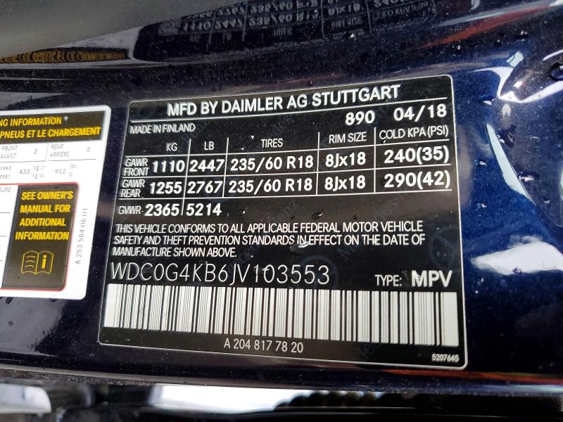 2018 Mercedes-benz Glc მანქანა იყიდება აუქციონზე, vin: WDC0G4KB6JV103553, აუქციონის ნომერი: 57436086