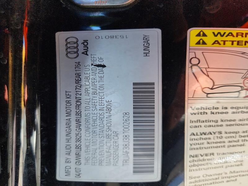58206516 :رقم المزاد ، TRUAF38J381002628 vin ، 2008 Audi Tt مزاد بيع