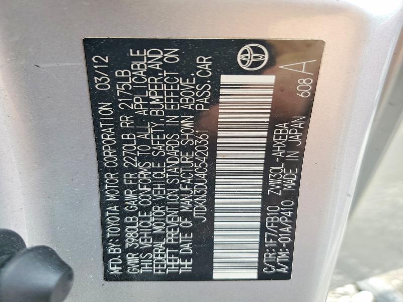 56475426 :رقم المزاد ، JTDKN3DU4C5420361 vin ، 2012 Toyota Prius مزاد بيع