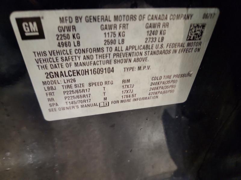 2017 Chevrolet Equinox მანქანა იყიდება აუქციონზე, vin: 2GNALCEK0H1609104, აუქციონის ნომერი: 55888576
