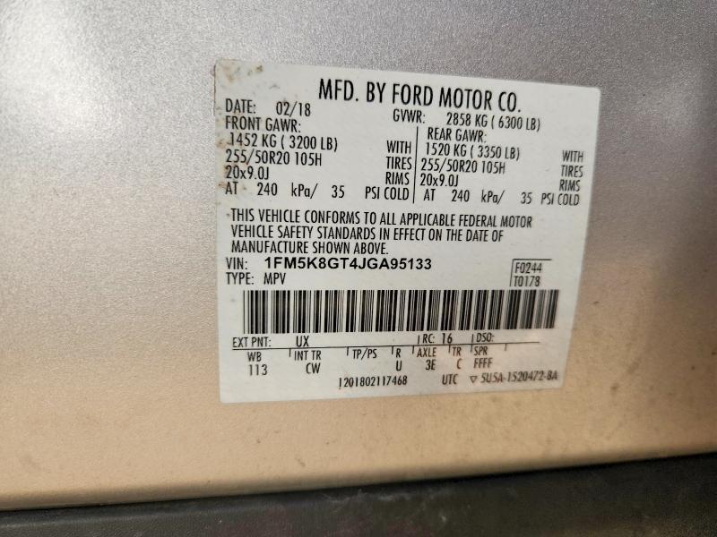 2018 Ford Explorer მანქანა იყიდება აუქციონზე, vin: 1FM5K8GT4JGA95133, აუქციონის ნომერი: 55966796