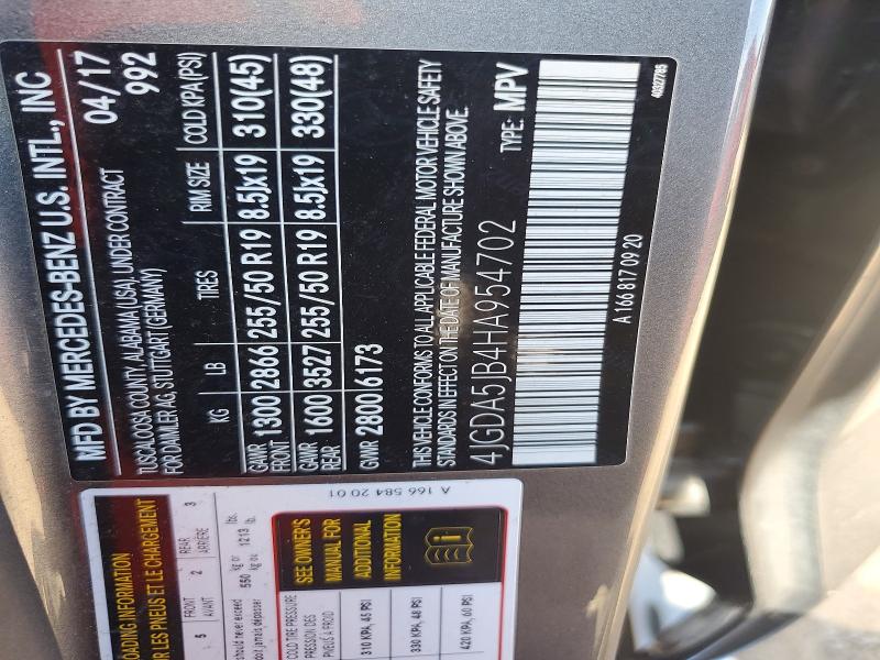 57073666 :رقم المزاد ، 4JGDA5JB4HA954702 vin ، 2017 Mercedes-benz Gle مزاد بيع