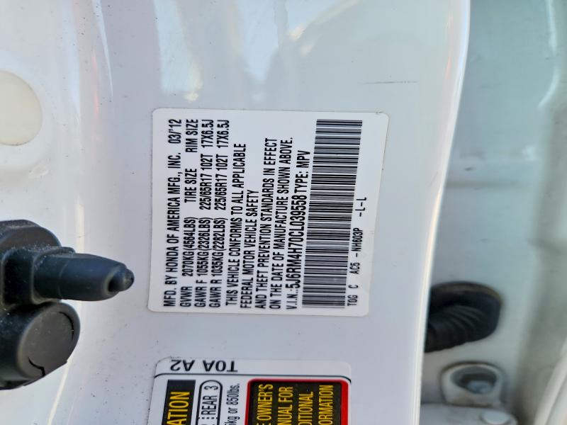 56789206 :رقم المزاد ، 5J6RM4H70CL039558 vin ، 2012 Honda Cr-v مزاد بيع