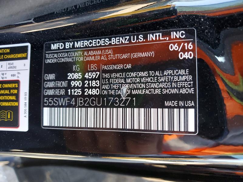 Продажа на аукционе авто 2016 Mercedes-benz C, vin: 55SWF4JB2GU173271, номер лота: 58804026