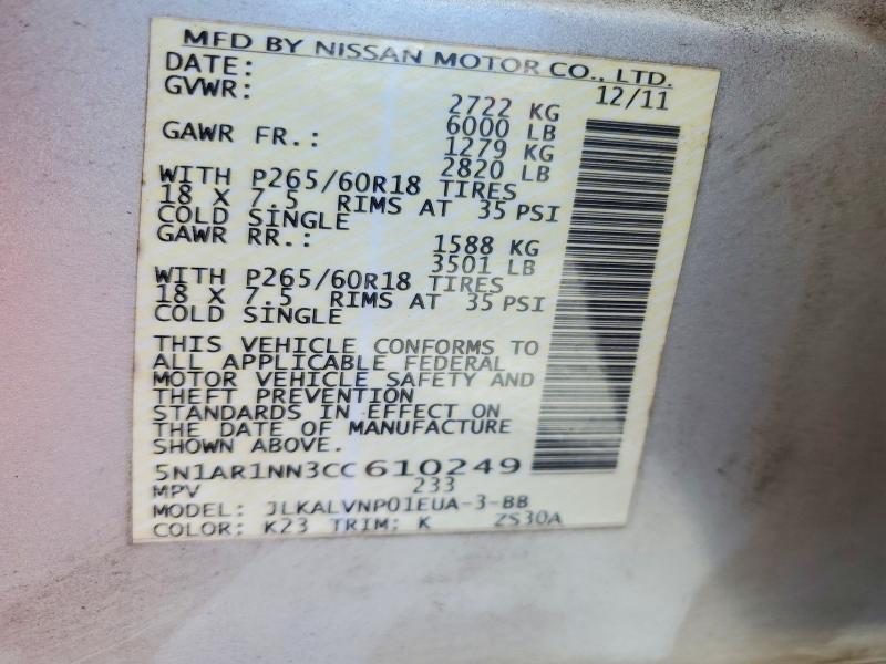 Продаж на аукціоні авто 2012 Nissan Pathfinder, vin: 5N1AR1NN3CC610249, номер лоту: 58609056