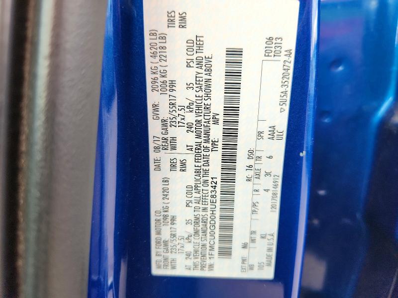 56000816 :رقم المزاد ، 1FMCU0GD0HUE83421 vin ، 2017 Ford Escape مزاد بيع