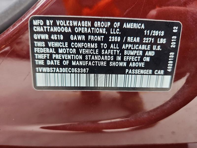 Aukcja sprzedaży 2014 Volkswagen Passat, vin: 1VWBS7A30EC053367, numer aukcji: 57758456