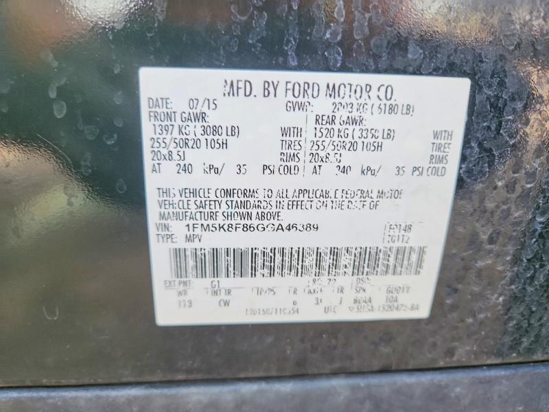 Aukcja sprzedaży 2016 Ford Explorer, vin: 1FM5K8F86GGA46389, numer aukcji: 58050376