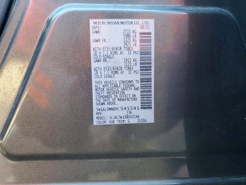 Auction sale of the 2015 Infiniti Qx60, vin: 5N1AL0MN0FC545541, lot number: 55517636