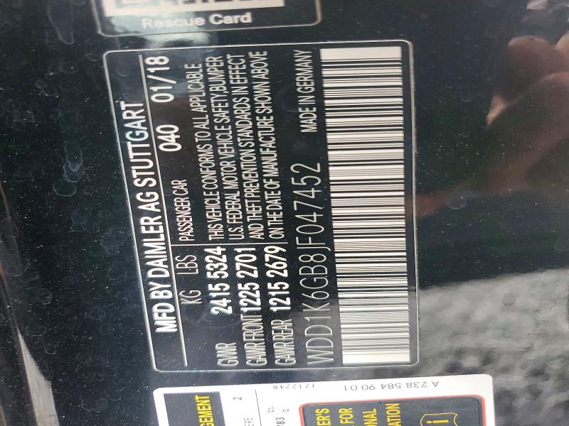 58145626 :رقم المزاد ، WDD1K6GB8JF047452 vin ، 2018 Mercedes-benz E مزاد بيع