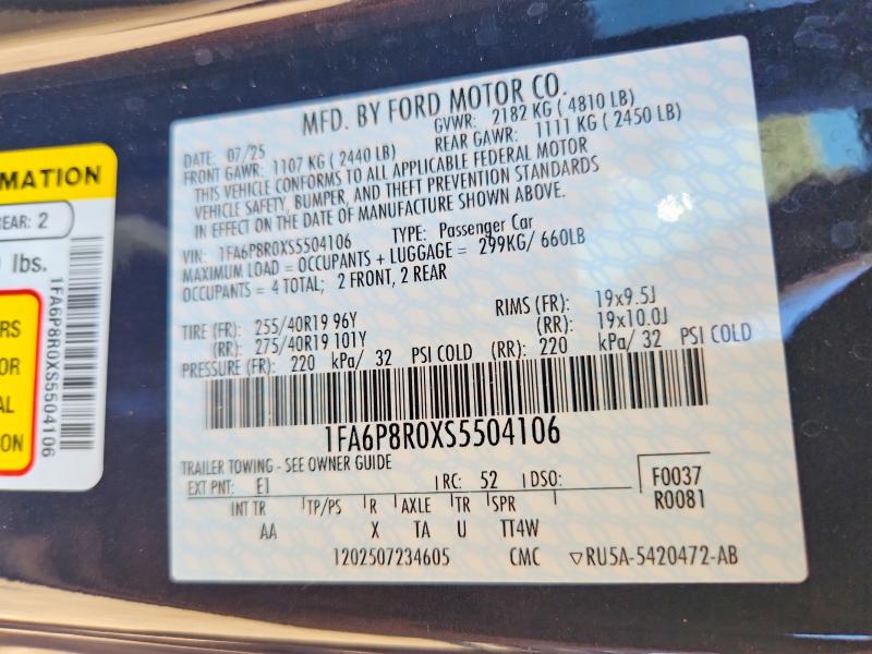 Aukcja sprzedaży 2025 Ford Mustang, vin: 1FA6P8R0XS5504106, numer aukcji: 57822026