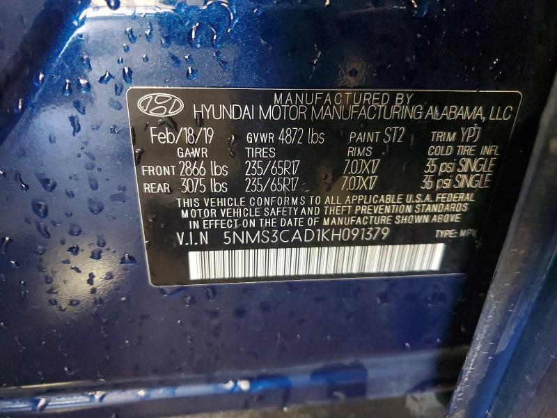 Aukcja sprzedaży 2019 Hyundai Santa Fe, vin: 5NMS3CAD1KH091379, numer aukcji: 57080136