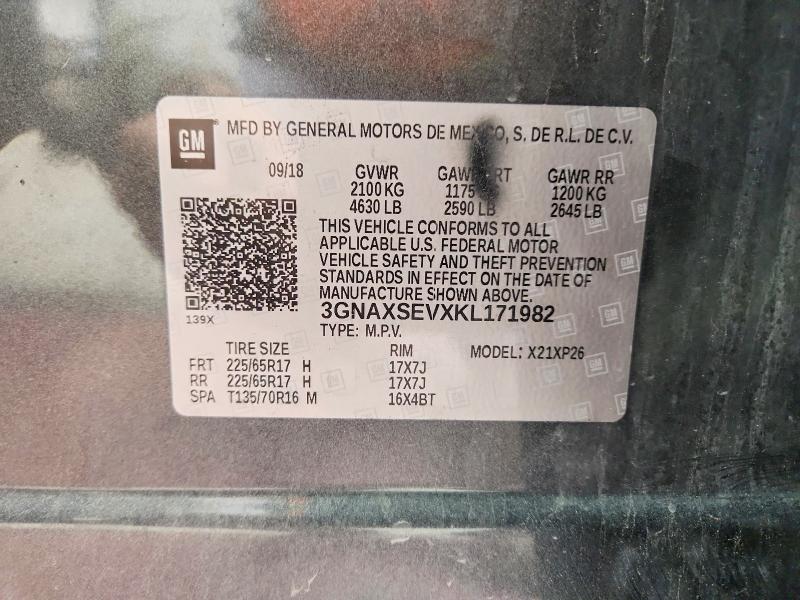 Aukcja sprzedaży 2019 Chevrolet Equinox, vin: 3GNAXSEVXKL171982, numer aukcji: 56963536