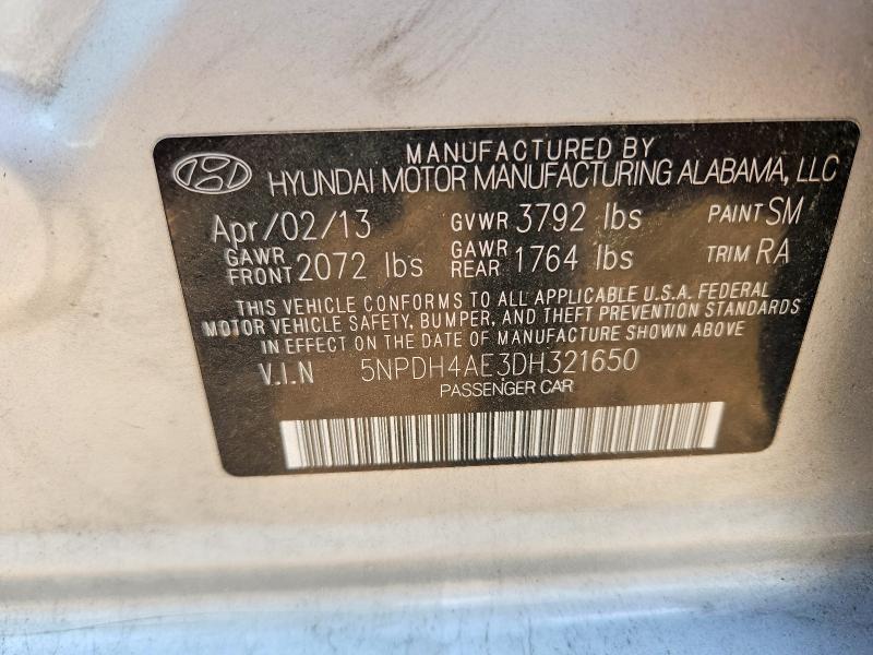 57932346 :رقم المزاد ، 5NPDH4AE3DH321650 vin ، 2013 Hyundai Elantra مزاد بيع