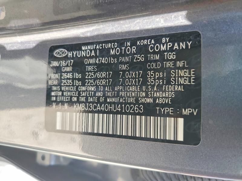 Продаж на аукціоні авто 2017 Hyundai Tucson, vin: KM8J3CA40HU410263, номер лоту: 56941896