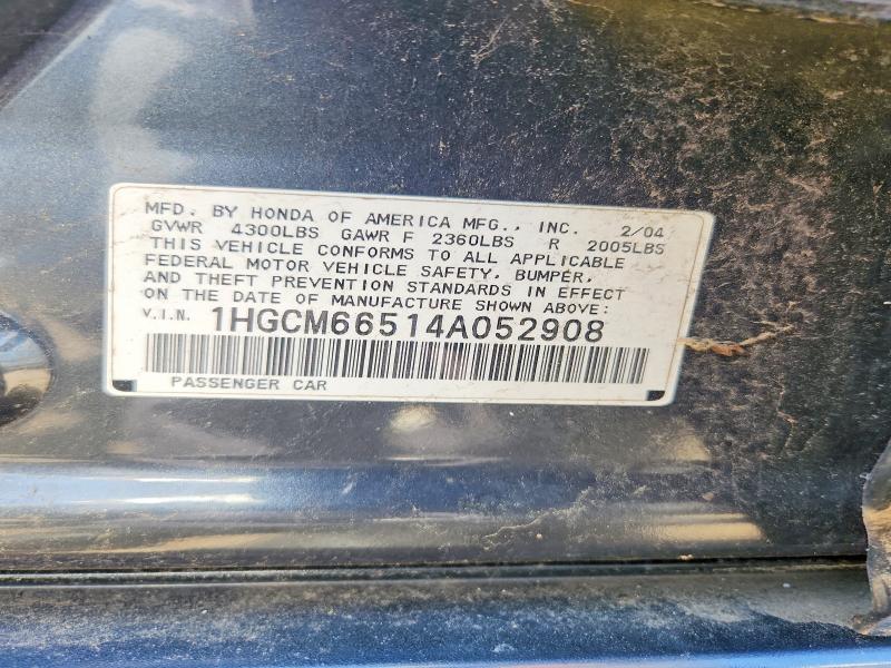 Aukcja sprzedaży 2004 Honda Accord, vin: 1HGCM66514A052908, numer aukcji: 56430516