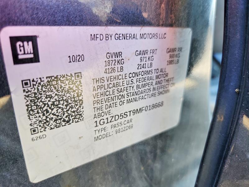 2021 Chevrolet Malibu მანქანა იყიდება აუქციონზე, vin: 1G1ZD5ST9MF018668, აუქციონის ნომერი: 55843106