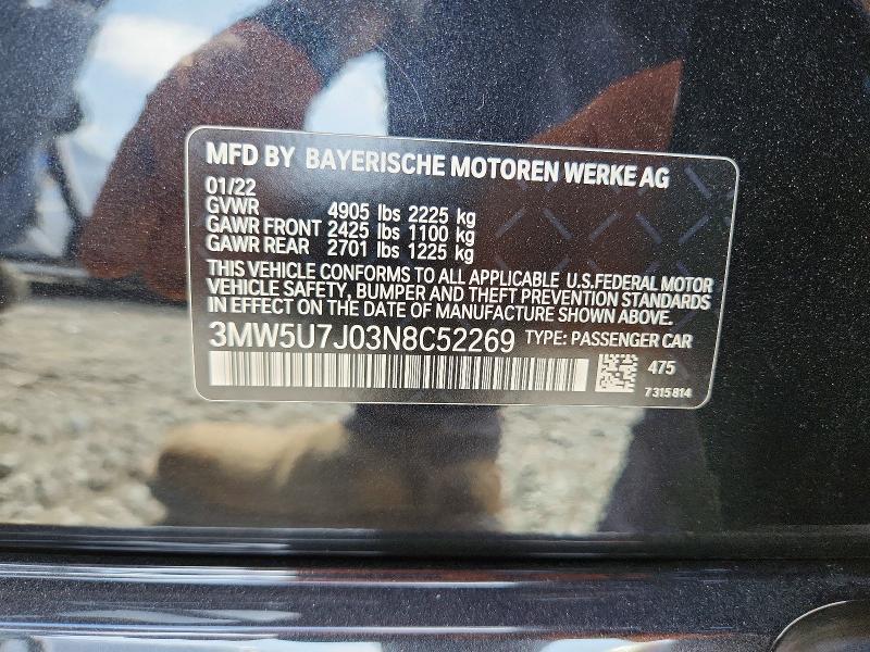 2022 Bmw M340i მანქანა იყიდება აუქციონზე, vin: 3MW5U7J03N8C52269, აუქციონის ნომერი: 55619786
