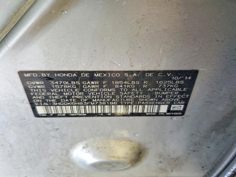 2015 Honda Fit მანქანა იყიდება აუქციონზე, vin: 3HGGK5H83FM738186, აუქციონის ნომერი: 56157776